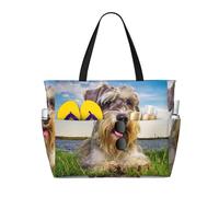 Hnnkloy Schnauzer Lawn Pets Cani grigi Chnauzer,Borsa da spiaggia di grande capacità, borsa da viaggio a tracolla per donna, borsa a mano impermeabile