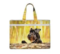 Hnnkloy Schnauzer nano, cani neri,Borsa portadocumenti in tela con cerniera, borsa a mano, valigetta per scuola e ufficio