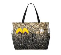 Hnnkloy Scintillio nero e oro,Borsa da spiaggia di grande capacità, borsa da viaggio a tracolla per donna, borsa a mano impermeabile