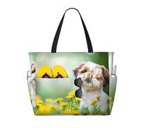 Hnnkloy Shih Tzu, cuccioli carini e ricci, animali domestici nel campo,Borsa da spiaggia di grande capacità, borsa da viaggio a tracolla per donna, borsa a mano impermeabile