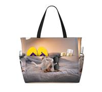 Hnnkloy Simpatico cagnolino Jack Russell Terrier,Borsa da spiaggia di grande capacità, borsa da viaggio a tracolla per donna, borsa a mano impermeabile