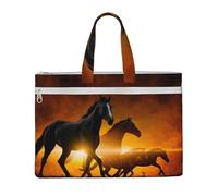Hnnkloy Stampa di nuvole rosse luminose con cavalli neri,Borsa portadocumenti in tela con cerniera, borsa a mano, valigetta per scuola e ufficio