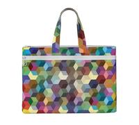 Hnnkloy Stampa viola con cubi colorati astratti,Borsa portadocumenti in tela con cerniera, borsa a mano, valigetta per scuola e ufficio