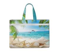 Hnnkloy Stampato con palme di mare e spiaggia di stelle marine,Borsa portadocumenti in tela con cerniera, borsa a mano, valigetta per scuola e ufficio