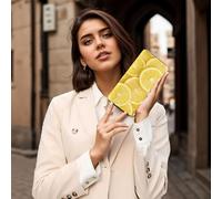 Hnnkloy Stampato giallo limone, Portafogli in pelle PU, grande capacità, portafoglio con pochette per uomo e donna