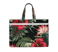 Hnnkloy Strelitzia floreale tropicale vintage di ibisco rosso,Borsa portadocumenti in tela con cerniera, borsa a mano, valigetta per scuola e ufficio
