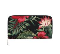 Hnnkloy Strelitzia floreale tropicale vintage di ibisco rosso, Portafogli in pelle PU, grande capacità, portafoglio con pochette per uomo e donna