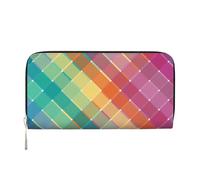 Hnnkloy Strisce scozzesi multicolori arcobaleno colorate, Portafogli in pelle PU, grande capacità, portafoglio con pochette per uomo e donna