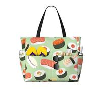 Hnnkloy Sushi su verde stampato,Borsa da spiaggia di grande capacità, borsa da viaggio a tracolla per donna, borsa a mano impermeabile