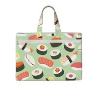 Hnnkloy Sushi su verde stampato,Borsa portadocumenti in tela con cerniera, borsa a mano, valigetta per scuola e ufficio