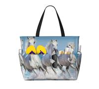 Hnnkloy Tre cavalli bianchi,Borsa da spiaggia di grande capacità, borsa da viaggio a tracolla per donna, borsa a mano impermeabile