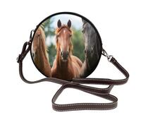 Hnnkloy Tre cavalli neri,Borsa a tracolla in pelle sintetica, borsa a tracolla rotonda - borsetta circolare da donna