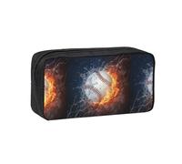 Hnnkloy Un'immagine di una palla da baseball nell'acqua e nel fuoco, Astuccio portapenne portatile di grande capacità, borsa da cancelleria per scuola e ufficio