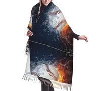 Hnnkloy Un'immagine di una palla da baseball nell'acqua e nel fuoco,Sciarpa da donna in finto cashmere, grande, leggera, con nappe, stile alla moda, 196x68 cm