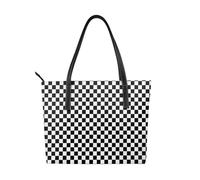 Hnnkloy Vittoria classica a scacchi geometrici in bianco e nero.,Borsa a mano in pelle PU, borsa tote di grande capacità, borsa a tracolla da donna per lavoro e viaggi.