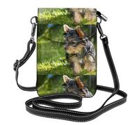 Hnnkloy Yorkshire Terrier Erba Verde Cani carini,Borsette per cellulari da donna, piccole borse a tracolla - Portafoglio per cellulare in pelle PU con scomparti per carte di credito
