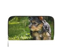 Hnnkloy Yorkshire Terrier Erba Verde Cani Carini, Portafogli in pelle PU, grande capacità, portafoglio con pochette per uomo e donna