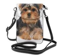 Hnnkloy Yorkshire Terrier giace su bianco,Borsette per cellulari da donna, piccole borse a tracolla - Portafoglio per cellulare in pelle PU con scomparti per carte di credito