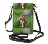 Hnnkloy Yorkshire Terrier Lawn Cute Dogs Ummer Red Bow,Borsette per cellulari da donna, piccole borse a tracolla - Portafoglio per cellulare in pelle PU con scomparti per carte di credito
