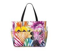 Hnnkloy Zebra arcobaleno,Borsa da spiaggia di grande capacità, borsa da viaggio a tracolla per donna, borsa a mano impermeabile