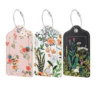 Hnogri 3 etichette per bagagli in pelle PU per valigie, viaggi e crociere con patta per la privacy, etichetta identificativa con nome e anello in metallo, per donne e uomini, borse da scuola, zaini