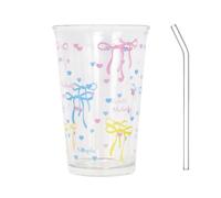 Hnonoxy Bicchiere con Cannuccia Vetro, Bicchieri Vetro,Trasparente Tazza, Bicchieri Mojito Bicchiere Grande Bicchieri Alti Bicchiere Smoothie, Bicchieri Birra per Cocktail, Caffè, Latte (400ml)