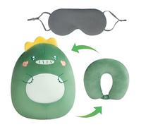Hnonoxy Cuscino da viaggio, Cuscino per il Collo Convertibile 2 in 1, Morbido Cuscino a Forma di U con Mascherina per Aereo, Auto, Casa, Ufficio - Dinosauro Verde