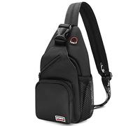 HNOOM Zaino Monospalla Donna Piccolo Sling Bag con Foro per Auricolare Marsupio Donna Tracolla in Tessuto Oxford per Scuola Outdoor Ciclismo Viaggio Hiking Multitasche Piccolo Zaino (Nero)
