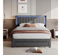 HNOUER Letto matrimoniale imbottito 160 x 200 cm, con luci a LED, con cassetti e vano portaoggetti e 2 porte USB e 1 tipo C, telaio letto, tessuto di lino (160 x 200 cm)
