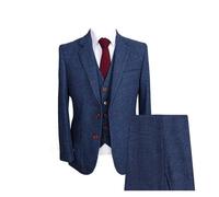 HNULGVI Abito da Sposo Completo da Uomo, 3 Pezzi, in Tweed, Formale, con Revers A Lancia, Stile Classico, for Matrimonio, Sposo, Banchetto, Lavoro, Smoking per Matrimonio(Blue,XXL)