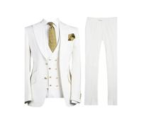 HNULGVI Abito da Sposo Completo da Uomo Slim Fit Bianco 3 Pezzi con Revers a Lancia, Smoking Casual for Matrimoni e Sposo (Giacca + Gilet + Pantaloni) per Matrimonio(6XL)