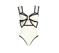 HNULGVI Costume da Bagno Intero Costume da Bagno Intero retrò Bianco Nero con Papillon Donna Gonna Sexy Spiaggia Abbigliamento(WD1237W1,M)
