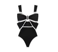HNULGVI Costume da Bagno Intero Costume da Bagno Intero retrò Bianco Nero con Papillon Donna Gonna Sexy Spiaggia Abbigliamento(WD1237D1,Beige-S)