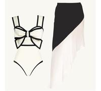 HNULGVI Costume da Bagno Intero Costume da Bagno Intero retrò Bianco Nero con Papillon Donna Gonna Sexy Spiaggia Abbigliamento(WD1237D3,L)