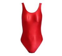HNULGVI Costume da Bagno Intero Costumi da Bagno Interi in Raso Lucidi Come la Seta Body ad Alta Elasticità Cavallo Aperto stringere i Fianchi Costume Lucido(Rising Sun Red,2XL)