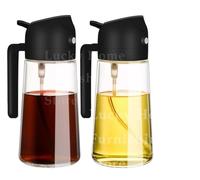 HNULGVI Dosatore per Salsa di soia 2 spruzzatori di Olio Spray for 2 in 1, 500 ml, Bottiglia di plastica versatore, Set di Gadget da Cucina, Accessori per la Cucina(2PC Black 500ml)