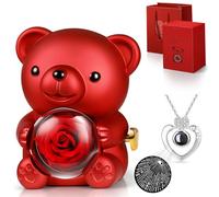 Hnustbo Rosa Eterna Stabilizzata con Collana I Love You, Rose Orso Originale Regalo per Donna Fidanzata Mamma Madre Nonna Moglie per San Valentino,Festa della Mamma,Compleanno,Natale