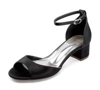 HNVAVQ Eleganti sandali sposa in raso da donna, con tacco basso e punta aperta, scarpe cerimonia con cinturino alla caviglia, scarpe da damigella d'onore per feste formali