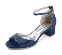 HNVAVQ Eleganti sandali sposa in raso da donna, con tacco basso e punta aperta, scarpe cerimonia con cinturino alla caviglia, scarpe da damigella d'onore per feste formali