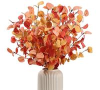HNVNER 5 Foglie di Eucalipto Autunnali Artificiali, Fake Steli Rami di Eucalipto 60cm, Autumn Leaves in Seta Finta, Decorazioni Autunnali per Casa, Matrimoni, Feste del Ringraziamento (Arancione)