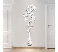 HNVNER Adesivi da parete a specchio - Adesivi da parete 3D a forma di fiore per soggiorno, camera da letto, decorazione da parete per sfondo TV e sfondo divano (L, specchio argento)