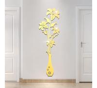 HNVNER Decalcomanie da parete a specchio, motivo floreale 3D, per soggiorno, camera da letto, decorazione fai da te per sfondo TV e sfondo divano (L, oro specchiato)