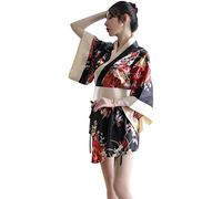 HNYBD Kimono giapponese da donna, sexy, tradizionale, vestaglia, lingerie Yukata, costumi da pigiama, Nero , Etichettalia unica
