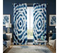 HNYDM Tende tie-dye blu, tende boho con cerchi concentrici, pannelli con motivo acquerello indaco, tenda per finestra della camera da letto del soggiorno (LxA/2x140x220 cm)