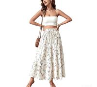 HNYJVZEVG Gonna Lunga Elegante Gonna Lunga con Stampa Floreale Boho da Donna, Gonna Longuette a Trapezio Elastica a Vita Alta, Gonna a Strati Ampia Casual alla Moda(L)