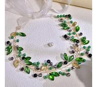 HNYYX Accessorio per capelli da donna, con strass verdi, accessorio per capelli da sposa, fascia per capelli vintage con cristalli, copricapo per ballo di fine anno