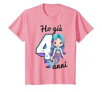 Ho 4 Anni Quarto Compleanno Sirena Bambina Maglietta, Bambini, Rosa, 2 Anni