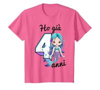 Ho 4 Anni Quarto Compleanno Sirena Bambina Maglietta, Bambini, Rosa mélange, 8 Anni