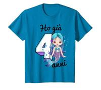 Ho 4 Anni Quarto Compleanno Sirena Bambina Maglietta, Bambini, Zaffiro, 6 Anni