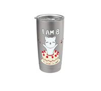 Ho 8 anni! Simpatico gatto/gattino con torta di compleanno Bicchiere termico in acciaio inox doppia parete